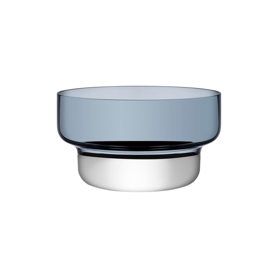 NUDE Glass Contour Bowl in Steel Blue, showcasing its fluid crystalline silhouette and elegant low profile.