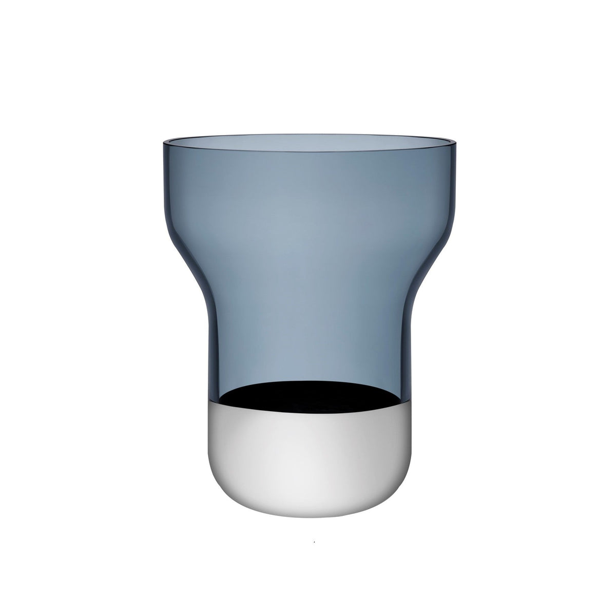 Wide modernist glass vase in a rich steel blue colorway