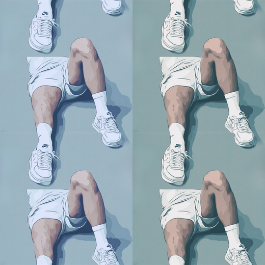 Flat lay graphic showing the blue and green striped pattern design of Court Side wallpaper.