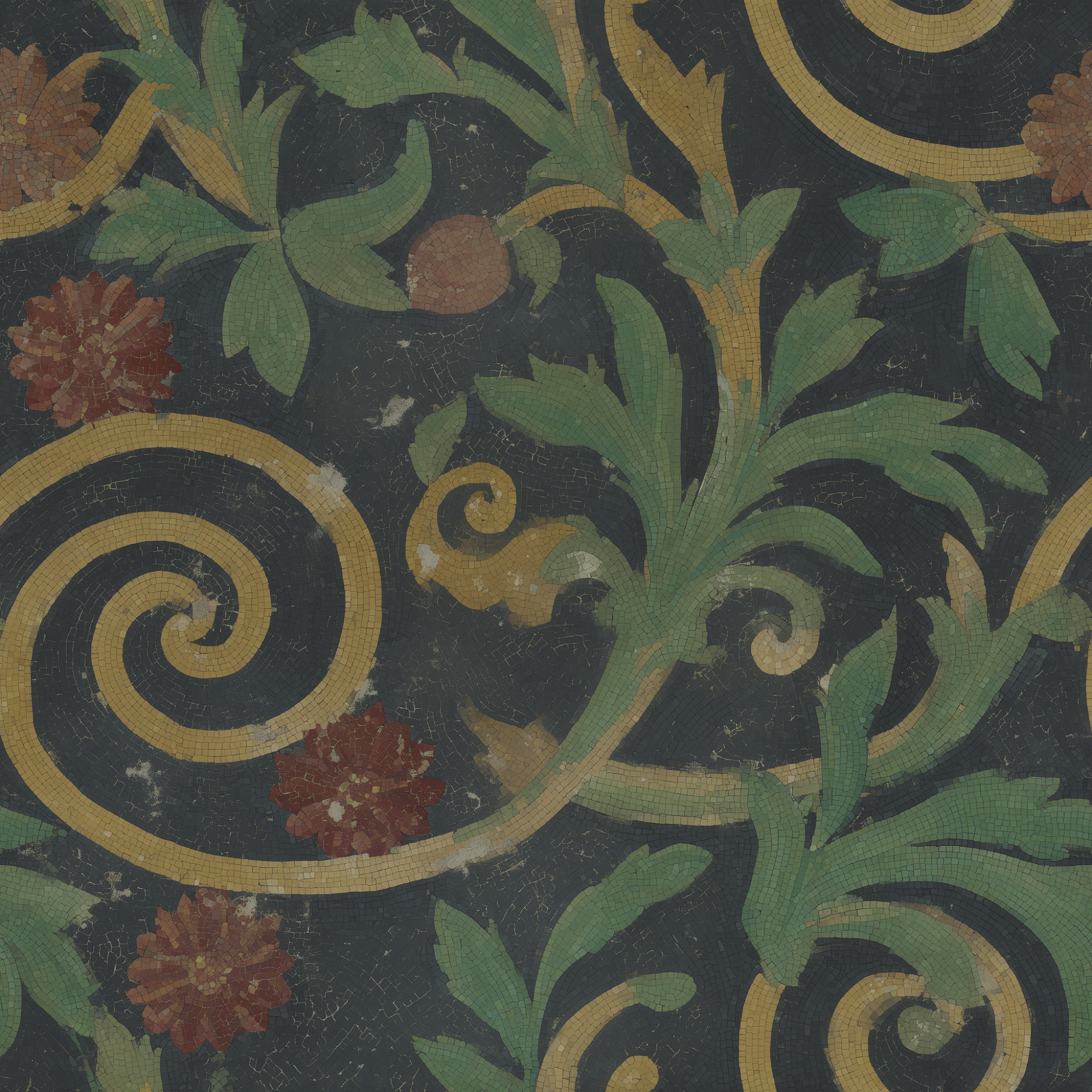 Pattern repeat layout of the 3rd Century Roman Bath Tile green wallpaper design