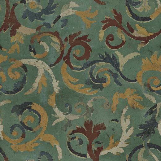 Repeating pattern design of the 3rd Century Roman Bath Tile II green and terracotta wallpaper.