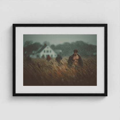 Farmhouse at Dusk 24x18 Black Landscape Box Frame