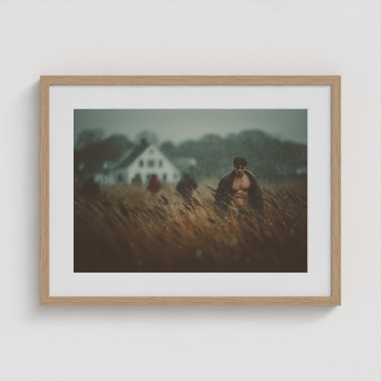 Farmhouse at Dusk 24x18 Natural Landscape Box Frame