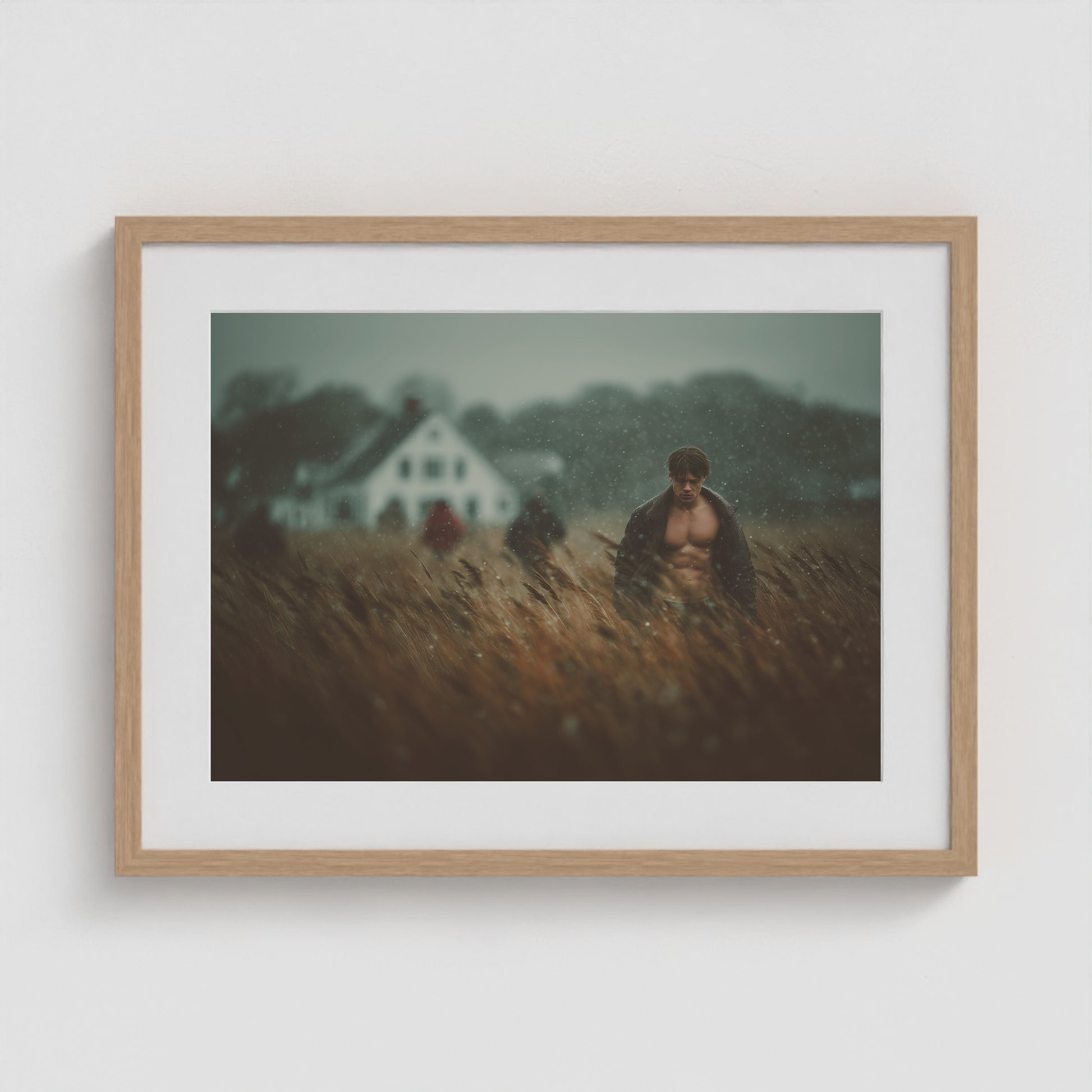 Farmhouse at Dusk 24x18 Natural Landscape Box Frame