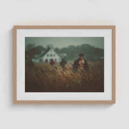 Farmhouse at Dusk 24x18 Natural Landscape Box Frame