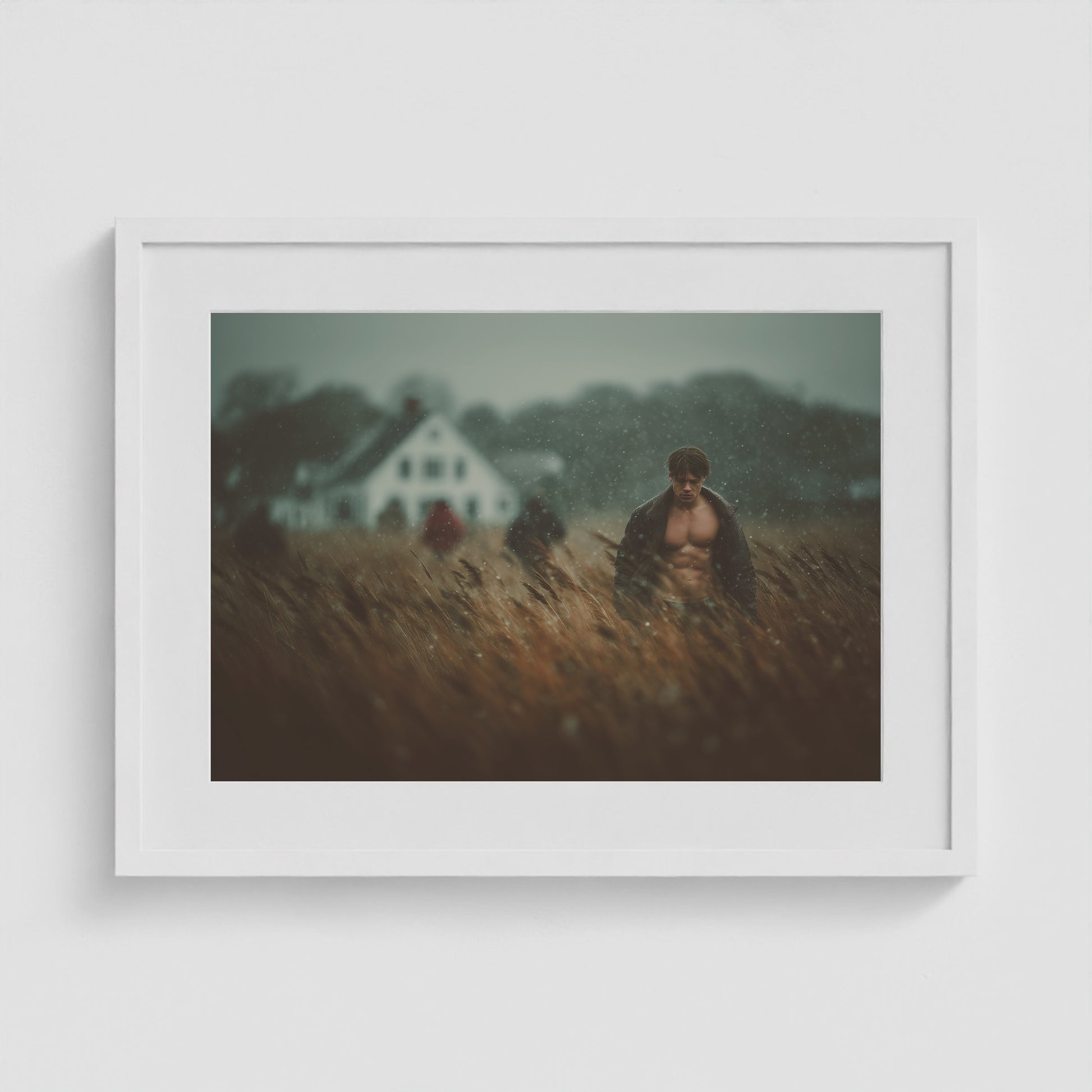 Farmhouse at Dusk 24x18 White Landscape Box Frame