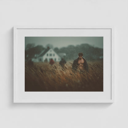 Farmhouse at Dusk 24x18 White Landscape Box Frame