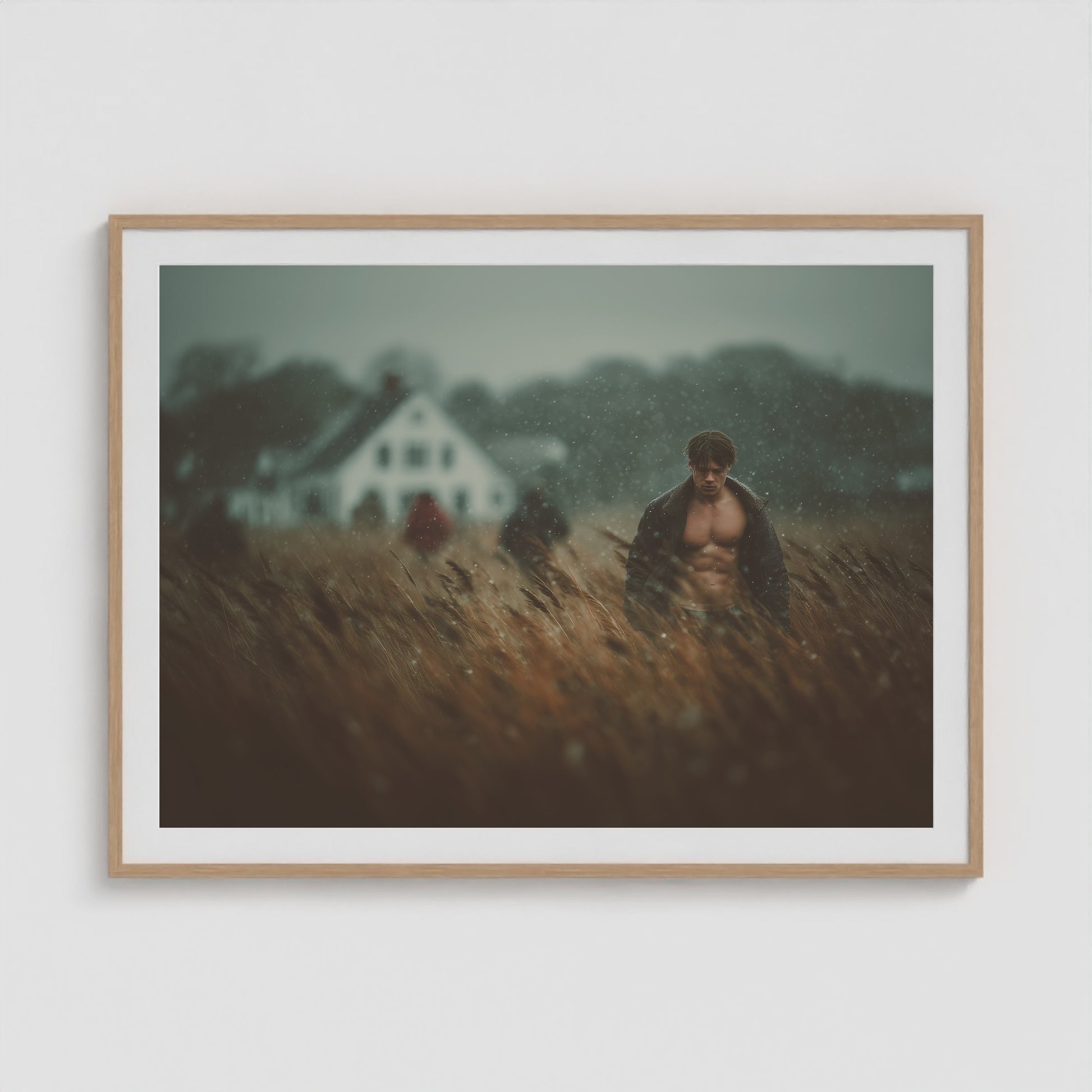Farmhouse at Dusk 48x36 Natural Landscape Box Frame