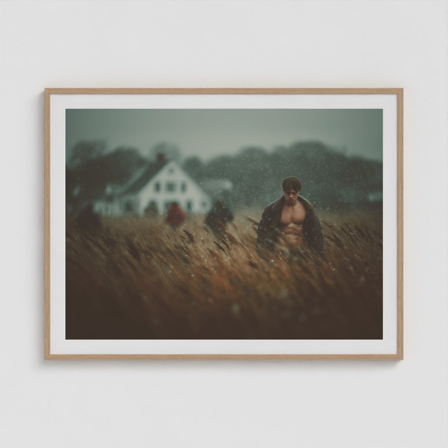 Farmhouse at Dusk 48x36 Natural Landscape Box Frame
