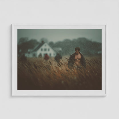 Farmhouse at Dusk 48x36 White Landscape Box Frame