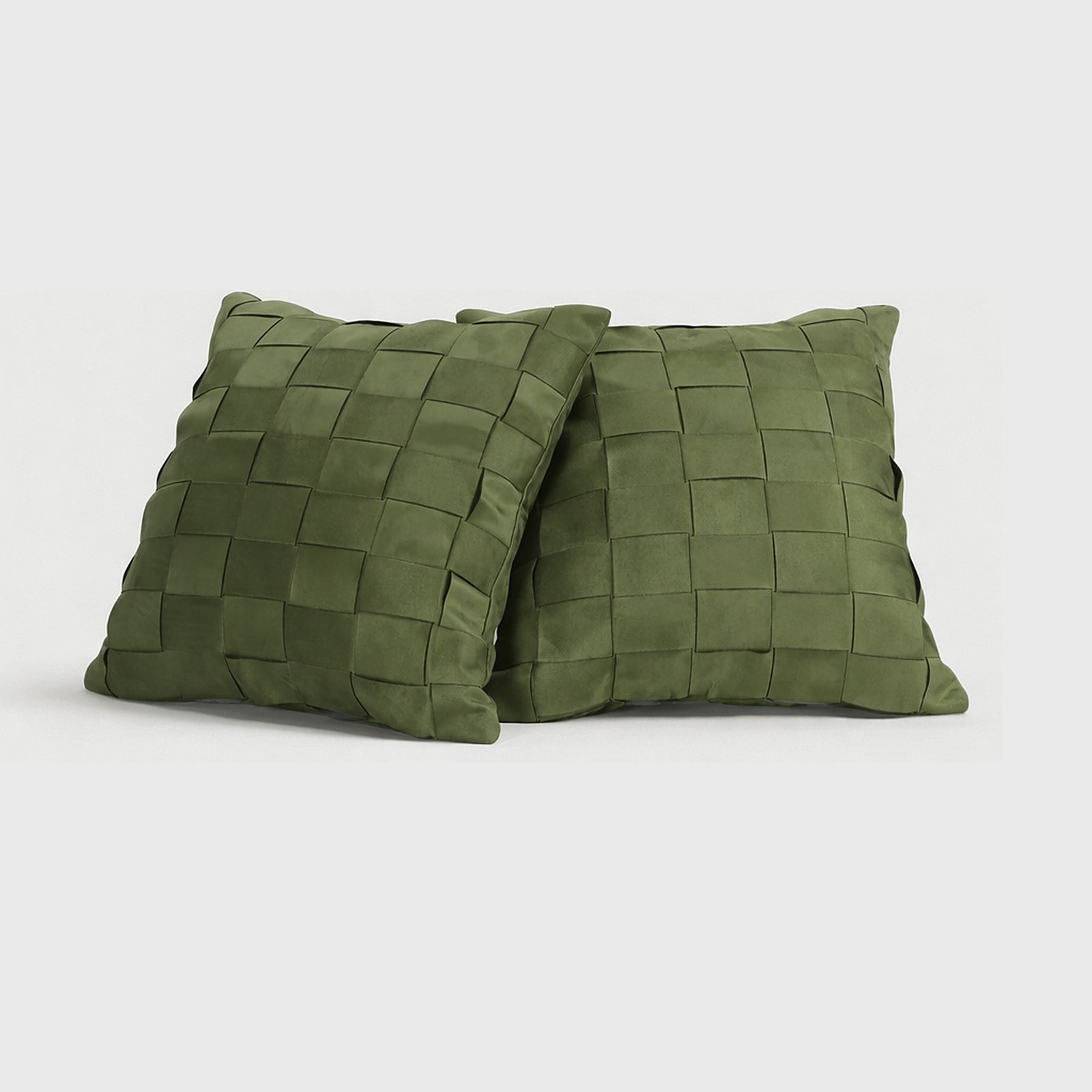 Product shot of Olive Woven Suede Pillows Pair – Masculine Fine Art | Provenance & Patina