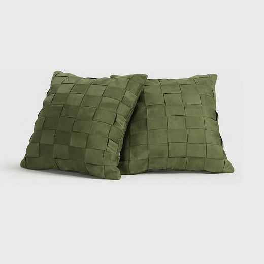 Product shot of Olive Woven Suede Pillows Pair – Masculine Fine Art | Provenance & Patina