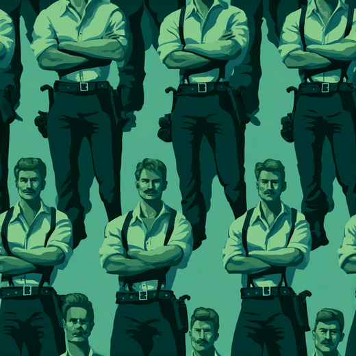 Celadon green graphic wallpaper featuring classic tailored illustrations.