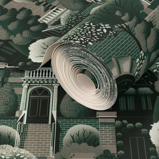 Detailed textured surface of Uptown Scenic Wallpaper on grass cloth
