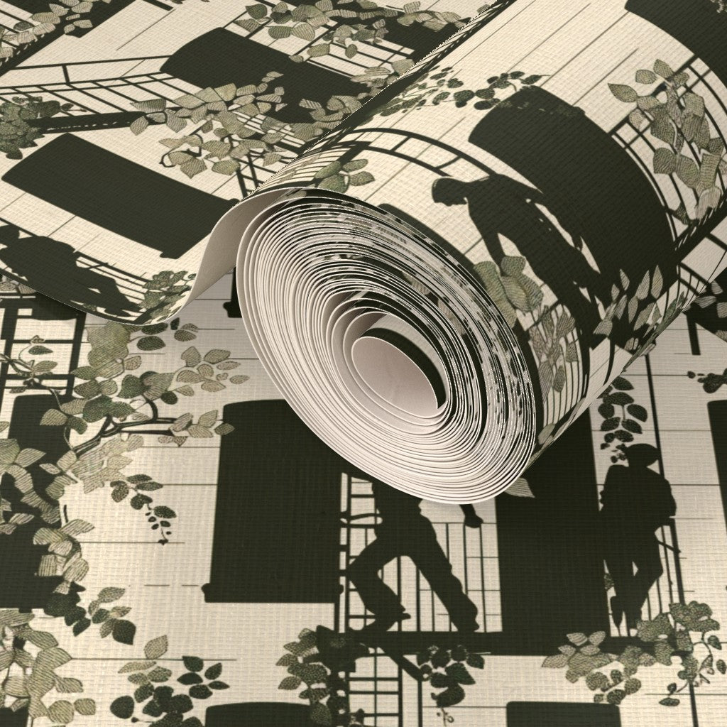 Natural grass cloth texture detail for the White Greenwich Village narrative wallpaper.