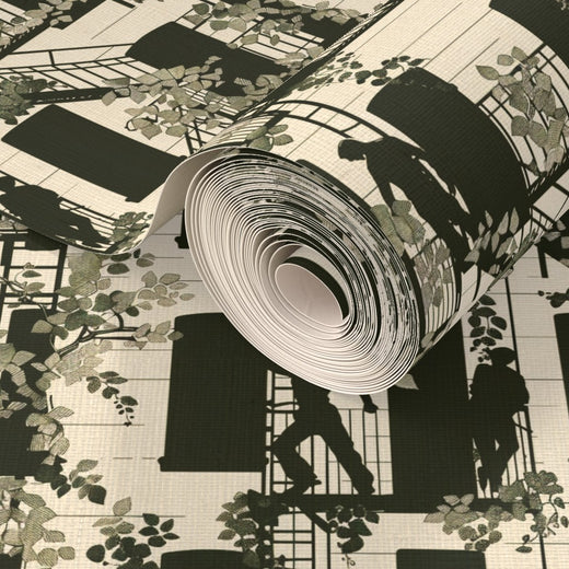 Natural grass cloth texture detail for the White Greenwich Village narrative wallpaper.