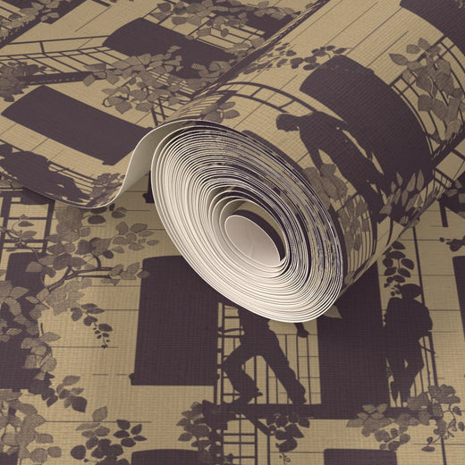 Detailed texture of the Bronze Greenwich Village wallpaper on premium natural grass cloth.
