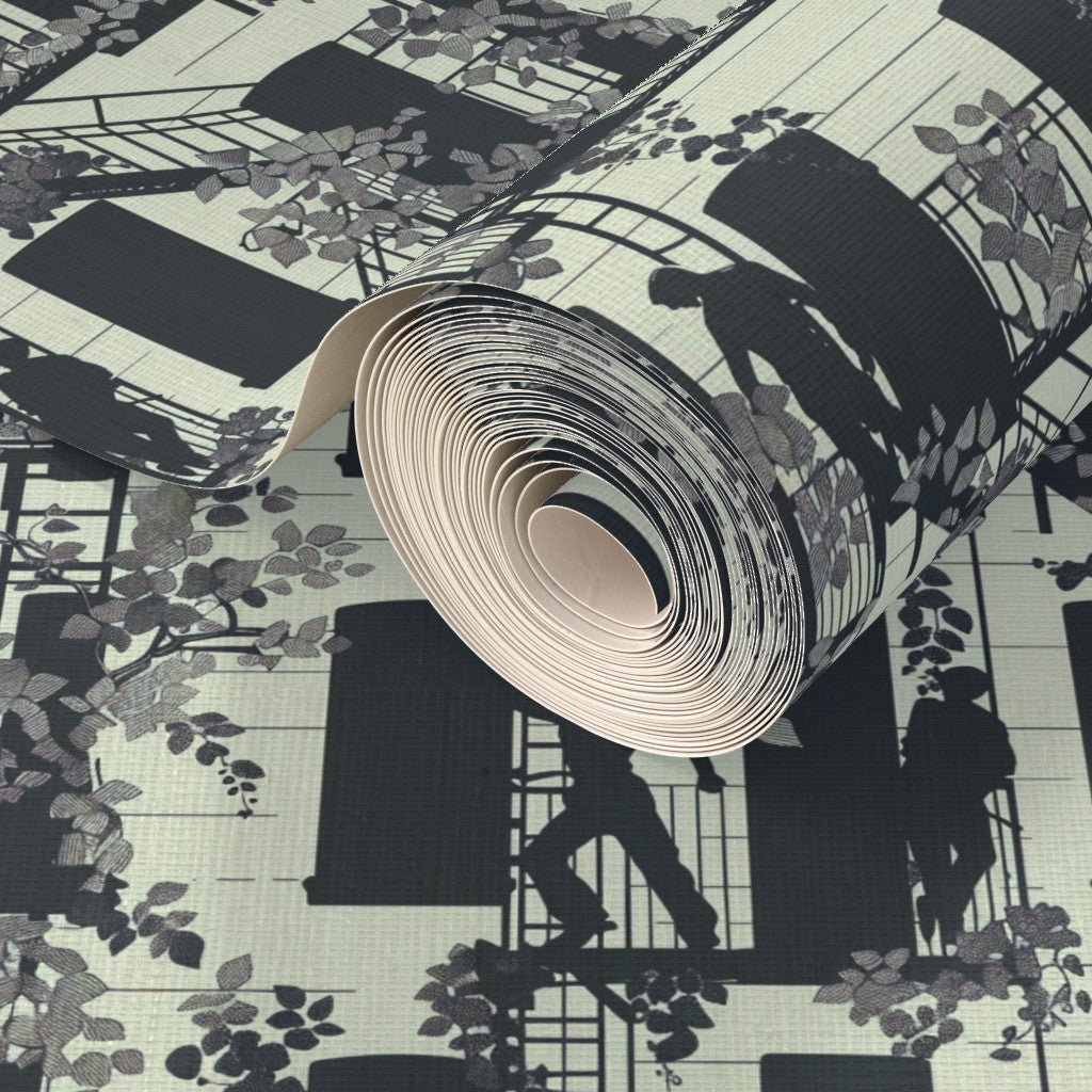 Detailed weave of the natural grass cloth wallpaper in the Mint Greenwich Village design.