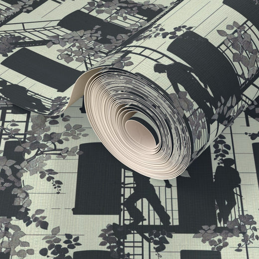 Detailed weave of the natural grass cloth wallpaper in the Mint Greenwich Village design.