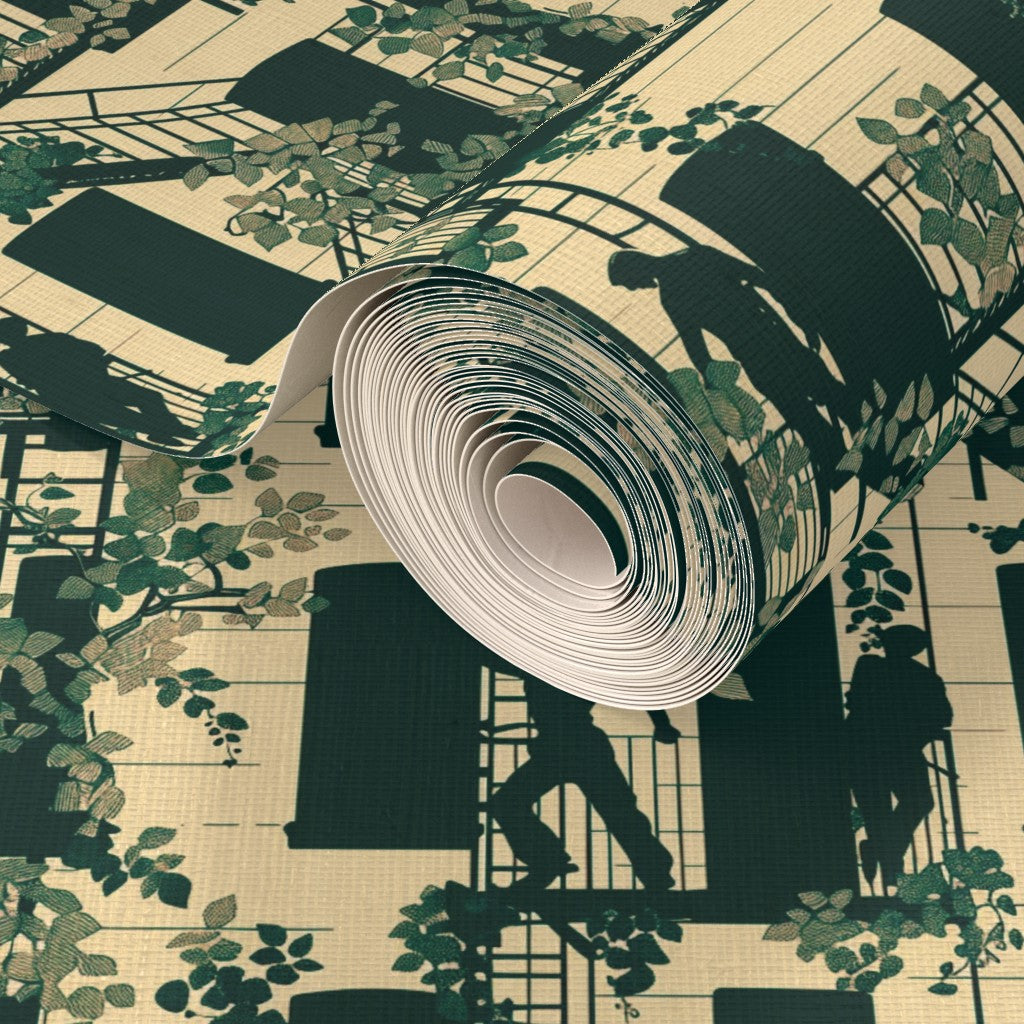 Textured detail of the natural grass cloth backing on Cream Greenwich Village wallpaper.