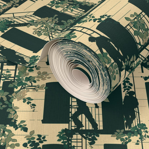 Textured detail of the natural grass cloth backing on Cream Greenwich Village wallpaper.