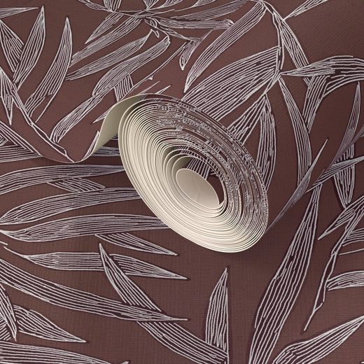 Texture sample of the botanical bamboo pattern on woven grasscloth.