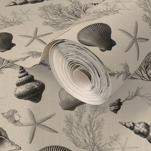 Sanibel grasscloth wallpaper roll showcasing its singular natural texture in taupe.