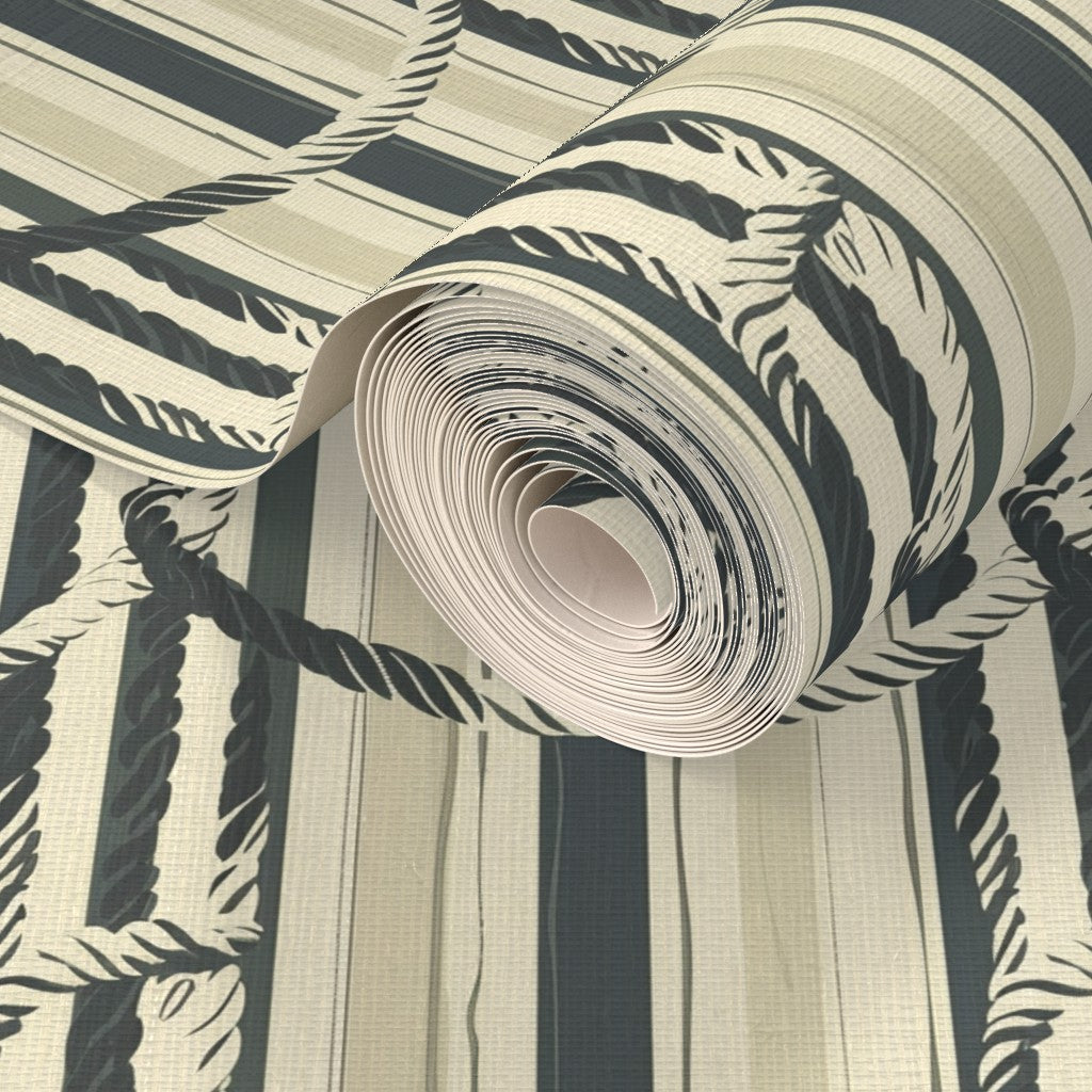 Detail of the natural fibers and texture on Sailor's Knot grasscloth wallpaper.