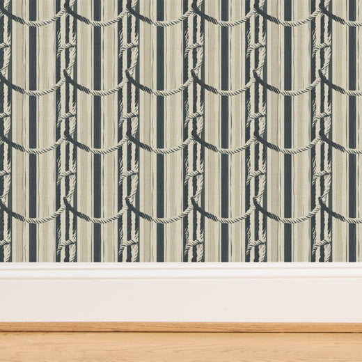 Close-up detail of the Sailor's Knot pattern on textured grasscloth substrate.