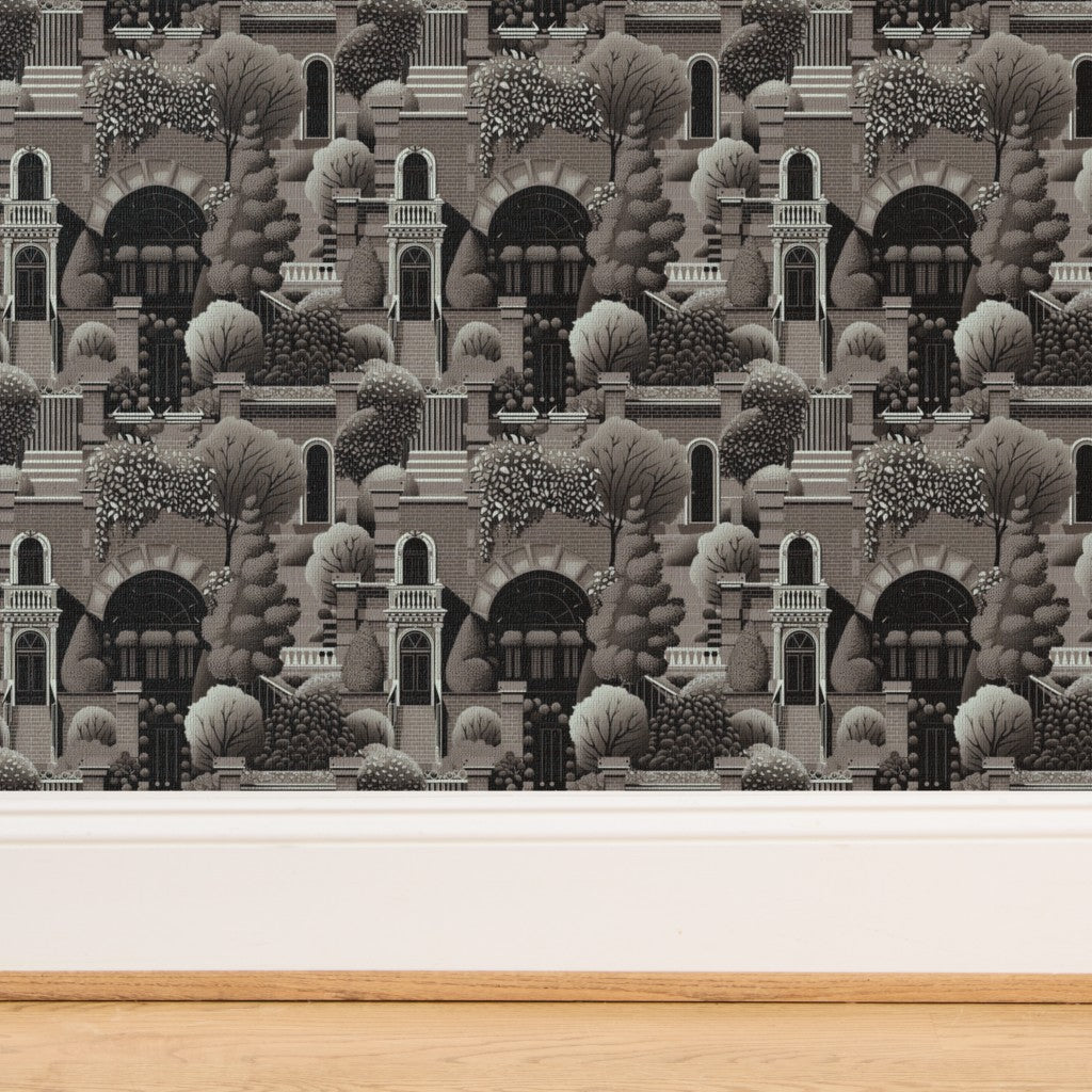 Close-up of rich purple grass cloth weave on Uptown Wallpaper