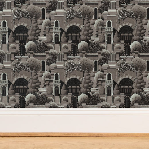 Close-up of rich purple grass cloth weave on Uptown Wallpaper