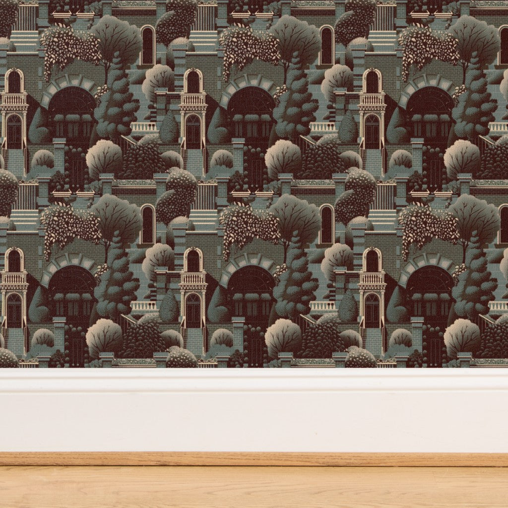 Close-up of rich green grass cloth weave on Uptown Forest Wallpaper