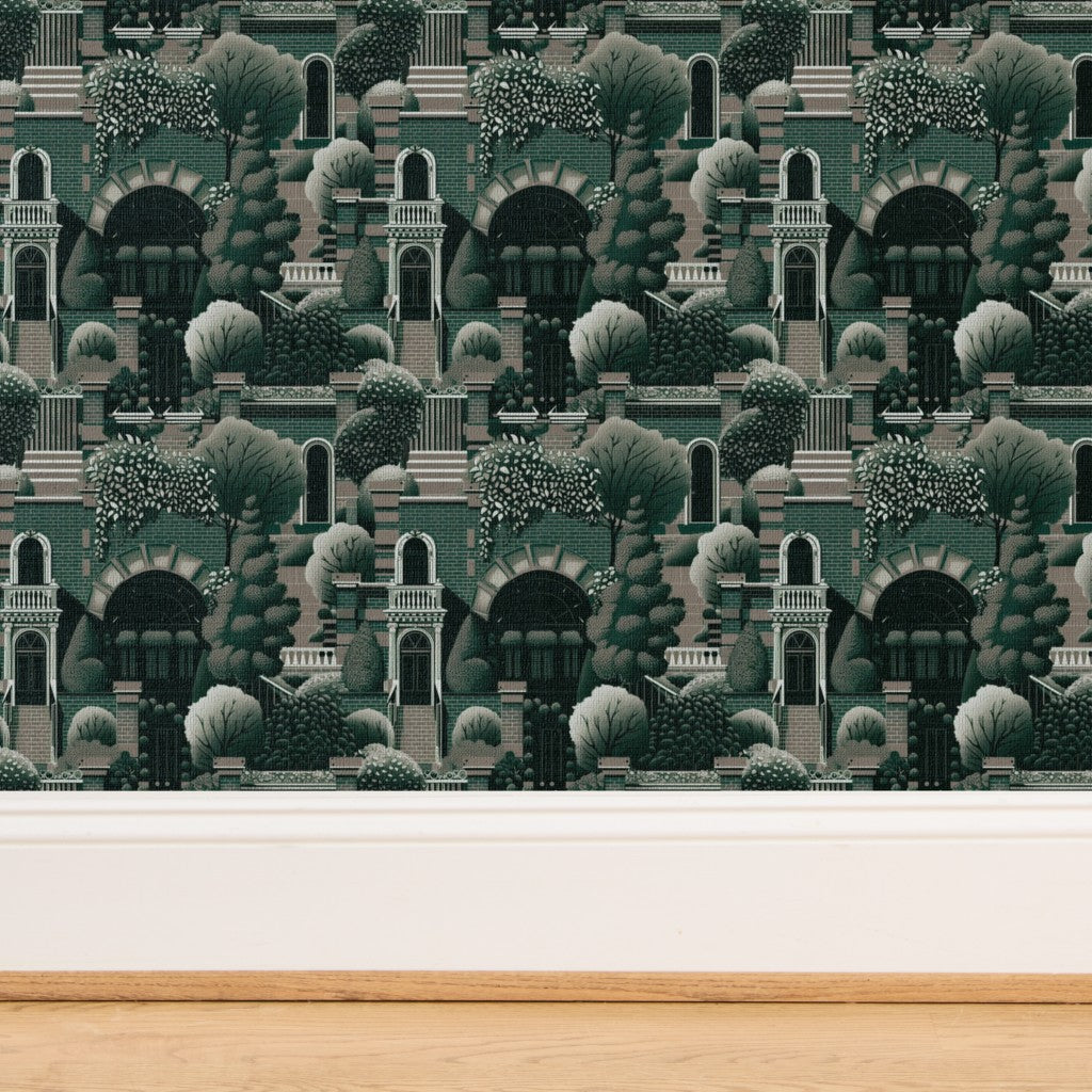 Close-up of natural grass cloth weave on Uptown Architectural Wallpaper