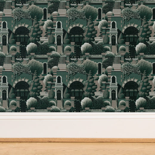 Close-up of natural grass cloth weave on Uptown Architectural Wallpaper