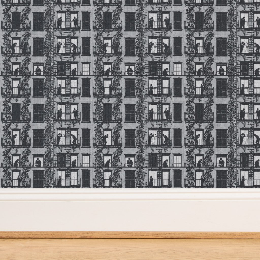 Detailed surface of the Cloud grey grass cloth wallcovering.