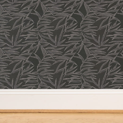 Detail of organic woven grasscloth substrate on Steel bamboo wallpaper.