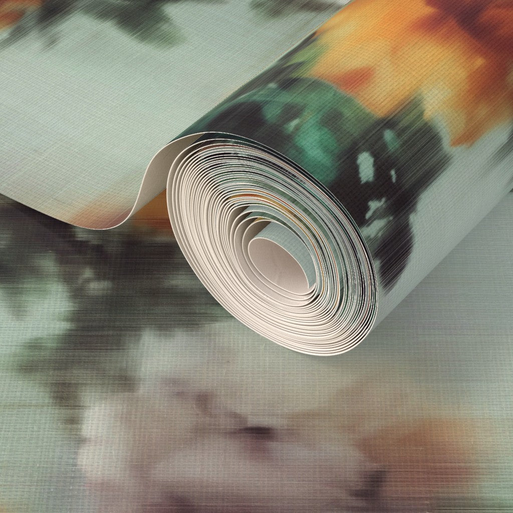 Close-up perspective of the natural woven texture of Ethereal Rose Veil grass cloth wallpaper.