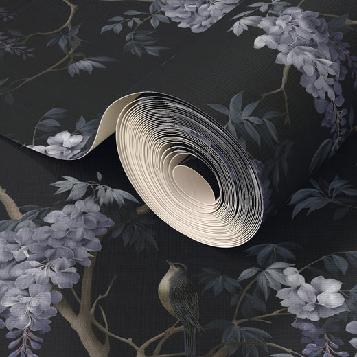 Lifestyle view of Wisteria and Swallows Wallpaper | Provenance & Patina