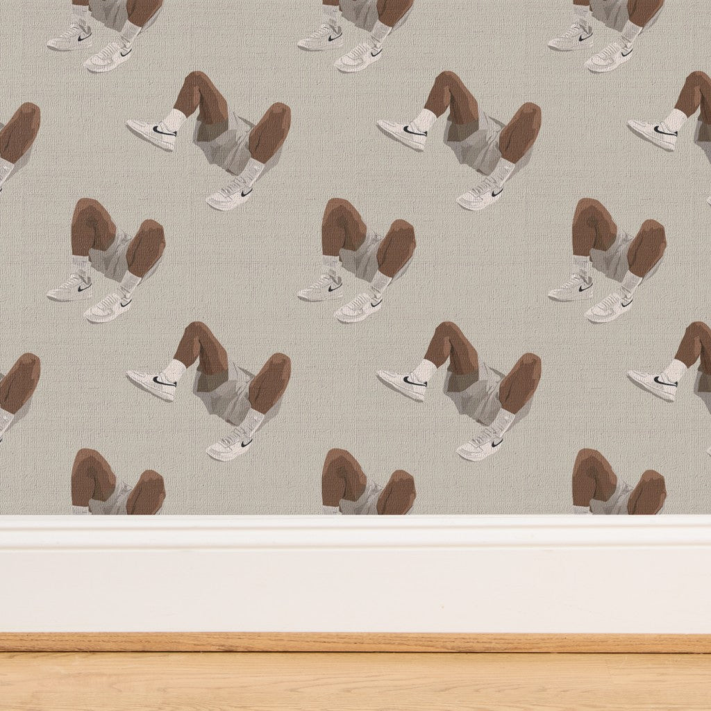 Detailed close-up of the premium grasscloth weave on the White Kicks artisan wallpaper.