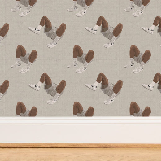 Detailed close-up of the premium grasscloth weave on the White Kicks artisan wallpaper.