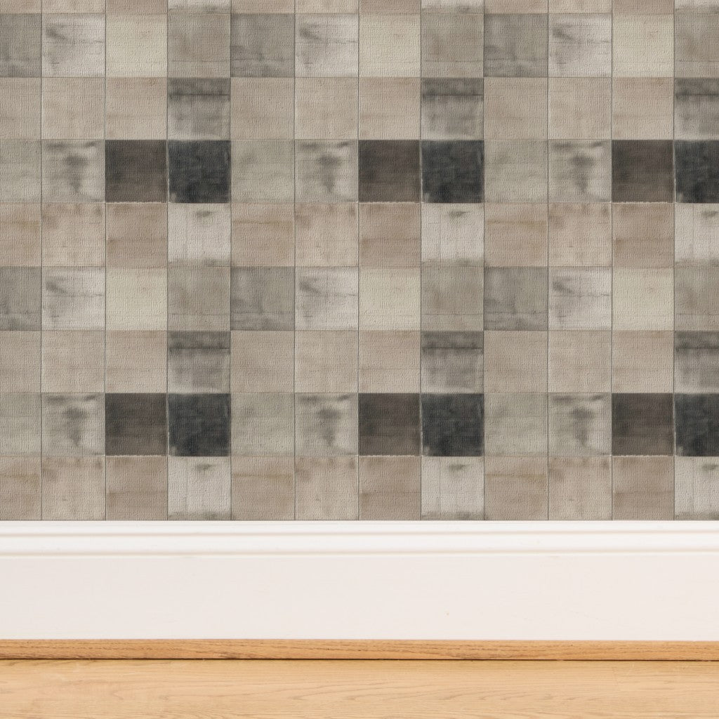 Natural grass cloth weave of plaster patina tiles wallpaper