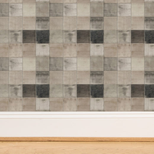 Natural grass cloth weave of plaster patina tiles wallpaper
