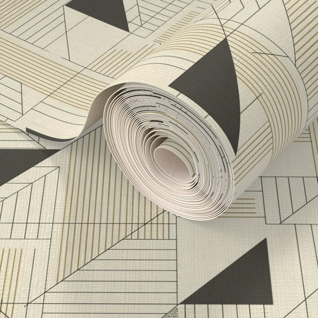 Close-up of the tactile organic texture on the Atelier Geometry grass cloth wallpaper.