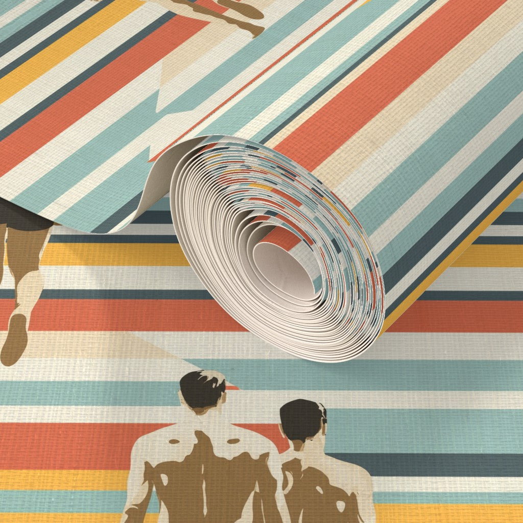 Close-up texture of Strada del Sole printed on natural grasscloth textile backing.