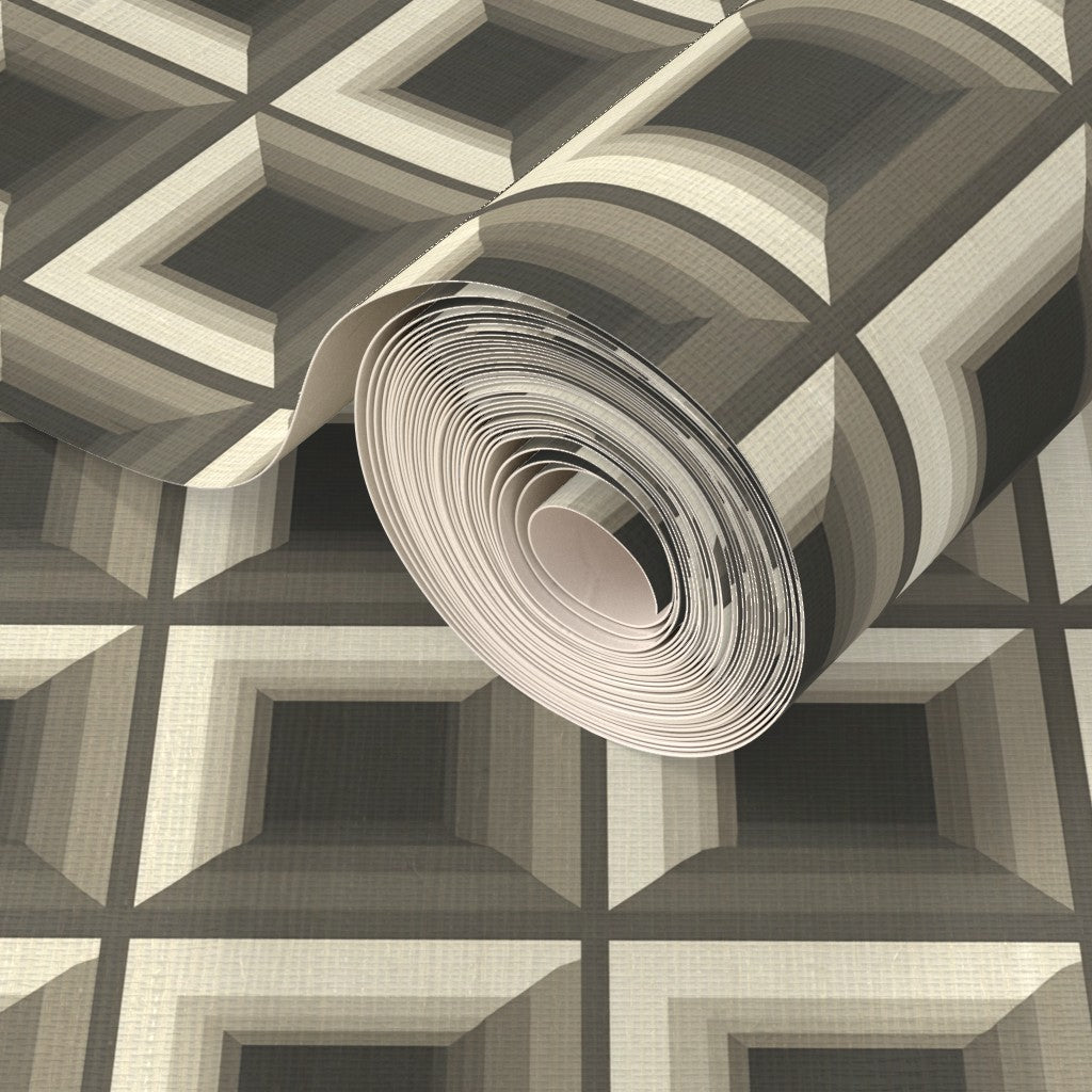 Close-up of the natural woven texture of Optic Grid Grass Cloth Wallpaper.