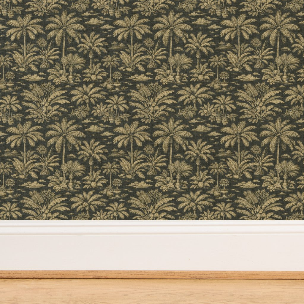 Detail of the organic woven texture on Amber Palmy Weather grass cloth wallpaper.