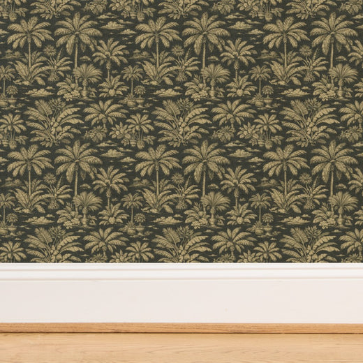 Detail of the organic woven texture on Amber Palmy Weather grass cloth wallpaper.