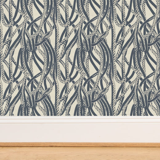 Macro detail of the woven organic fibers of the Dockline grasscloth wallpaper option