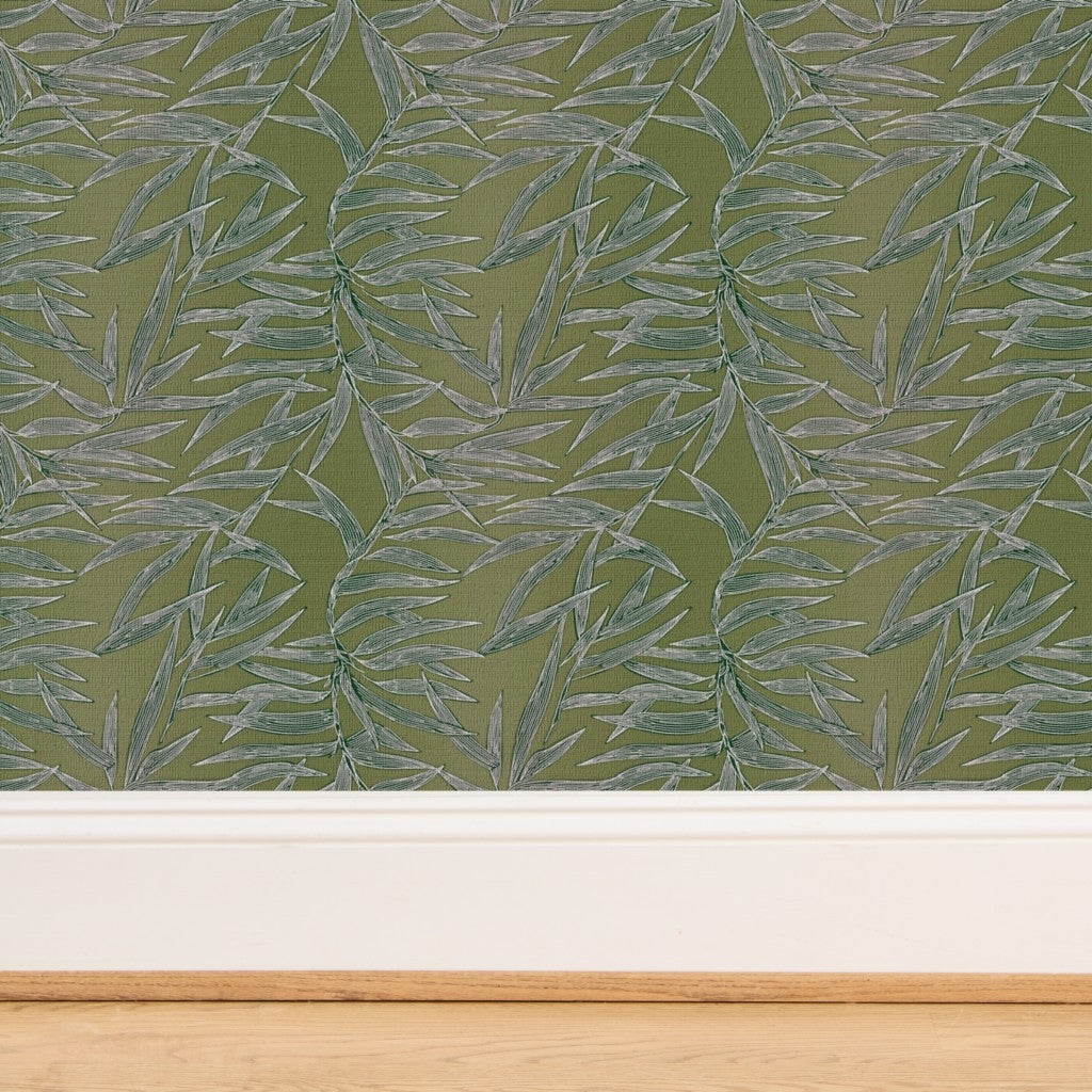 Close-up of the natural woven fiber backing on the Moss Bamboo grasscloth.