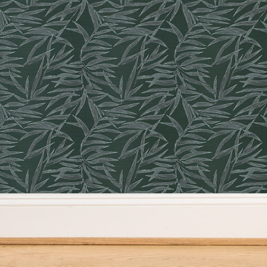 Macro view of the Forest green Bamboo pattern on organic grasscloth.